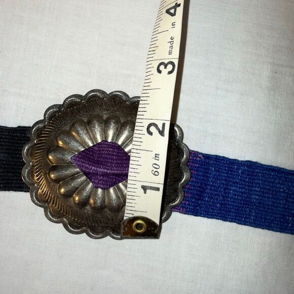 Vintage Handwoven Rainbow Belt with Silver Conchos | Southwestern Artisan Boho C - Picture 14 of 16